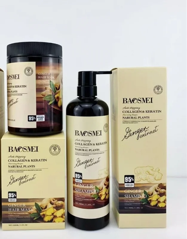 پک شامپو و ماسک زنجبیل بدون سولفات و ترمیم کننده باسمی | BAOSMEI حجم 900 میلی لیتر