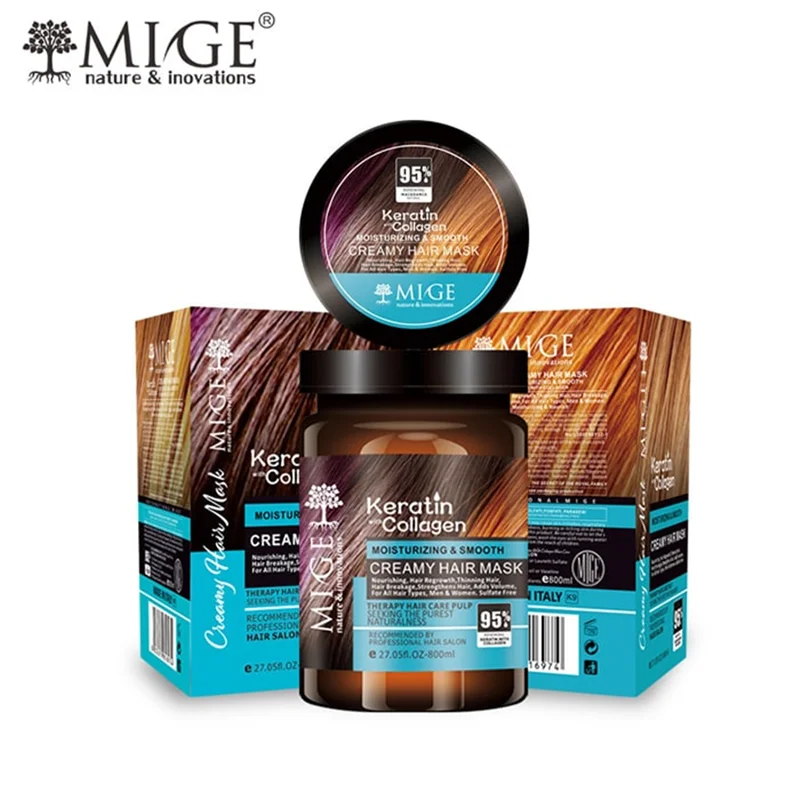 ماسک مو فری سولفات و نرم کننده کراتین با کلاژن برند میگ | Keratin With Collagen Mige حجم 780 میلی لیتر