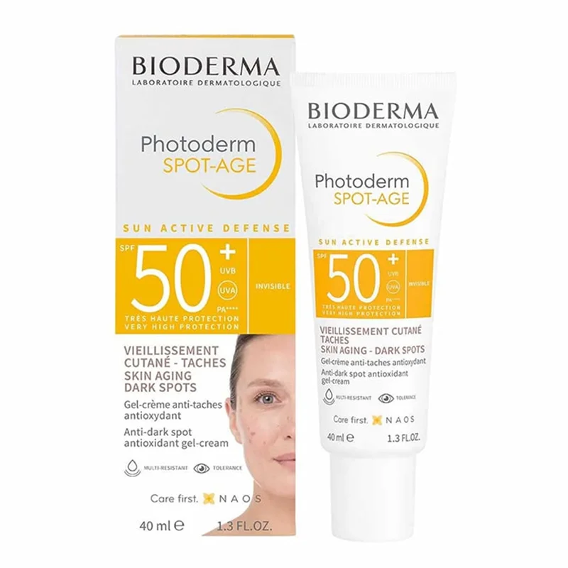 کرم ضد آفتاب ضد لک و ضد پیری بایودرما +SPF50 مدل Photoderm Spot-Age بی رنگ 40 میلی لیتر اورجینال